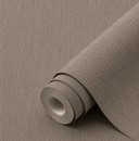 A roll of brown textured wallpaper shown partially unrolled on a matching brown background.