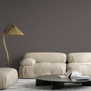Close-up of smokey taupe linen texture wallpaper with a fine to medium pattern scale. Perfect for study areas or transitional spaces, offering a muted, textile-like wall treatment. The high-quality, washable material requires wallpaper adhesive for installation.