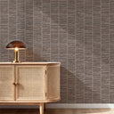 Brown grasscloth texture wallpaper featuring horizontal and vertical striations, creating an organic, natural fiber appearance. Ideal for accent walls and interiors seeking a tactile warmth. Available as traditional unpasted wallpaper for easy application.