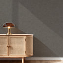 Limewash texture wallpaper in charcoal gray, offering visual mottling with a slightly metallic cast, perfect for feature walls in dining spaces or boutiques.