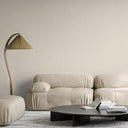 Neutral cream linen wallpaper with a finely textured surface, ideal for spaces requiring a calming, light-reflective backdrop.
