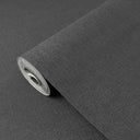 Graphite linen texture wallpaper with crosshatch in deep charcoal, offering a refined textile look perfect for adding sophistication to media rooms or studies.