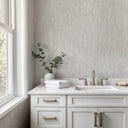 Pale gray plaster wallpaper with an organic vertical texture that gently catches light along its raised streaks. The muted, medium-scale surface reads like hand-applied render, adding textured neutrality to contemporary rooms. Requires adhesive application.