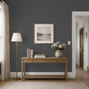 Graphite charcoal wallpaper with a faint raised weave, offering a refined linen texture suitable for study walls or media rooms seeking dark neutrals.