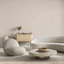 Light beige tweed wallpaper with a close-scale looped texture and subtle tonal variation in the sand-toned weave. A classic textile look that pairs easily with both warm and cool interiors. Wallpaper requires adhesive.
