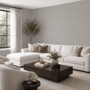 Gray raffia texture wallpaper with a pronounced square weave and distinct embossing, providing a tactile, natural look for dining environments and commercial spaces.