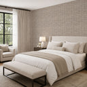 Natural sand beige grasscloth wallpaper featuring a tightly woven pattern with faint vertical slubs. Perfect for hospitality corridors or living rooms, this wallpaper adds a warm, layered backdrop to any space. The eco-friendly material is washable and requires wallpaper adhesive, ensuring a high-quality finish.