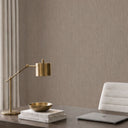 Brown vertical lines texture wallpaper with subtle shimmer within its evenly spaced striations. Ideal for creating vertical emphasis in narrow spaces or modern interiors seeking a sophisticated wall covering.