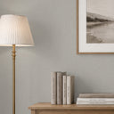 Refined linen weave wallpaper in oyster gray, featuring a micro-grid texture that resembles fabric. Excellent choice for muted living spaces with sophisticated decor.