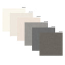 Color chart infographic: 18 swatches of the available wallpaper colors, ranging from light cream and beige through taupe, greige and soft pink to charcoal gray, each labeled with its color code.