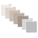 Color chart infographic: 18 swatches of the available wallpaper colors, ranging from light cream and beige through taupe, greige and soft pink to charcoal gray, each labeled with its color code.