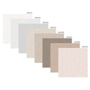 Color chart infographic: 18 swatches of the available wallpaper colors, ranging from light cream and beige through taupe, greige and soft pink to charcoal gray, each labeled with its color code.